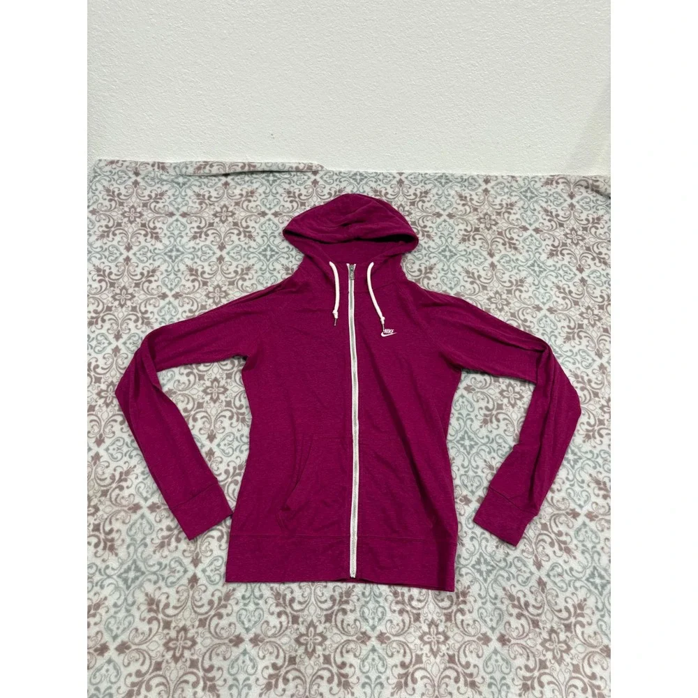 Nike Gym Vintage Full Zip Hoodie Magenta Pink Heathered Lightweight Womens Mediu